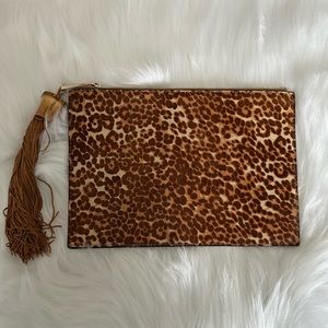Vince Camuto Leopard Print Clutch in Brown and Tan